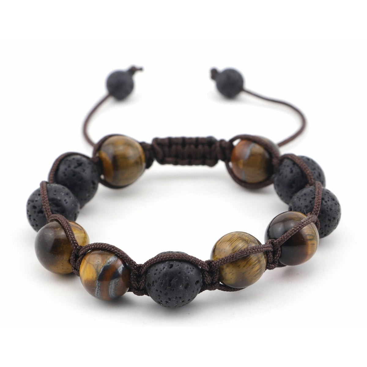 Armband Big Tigereye mit großen Tigerauge- und Lavaperlen sowie verstellbarem geknüpftem Band