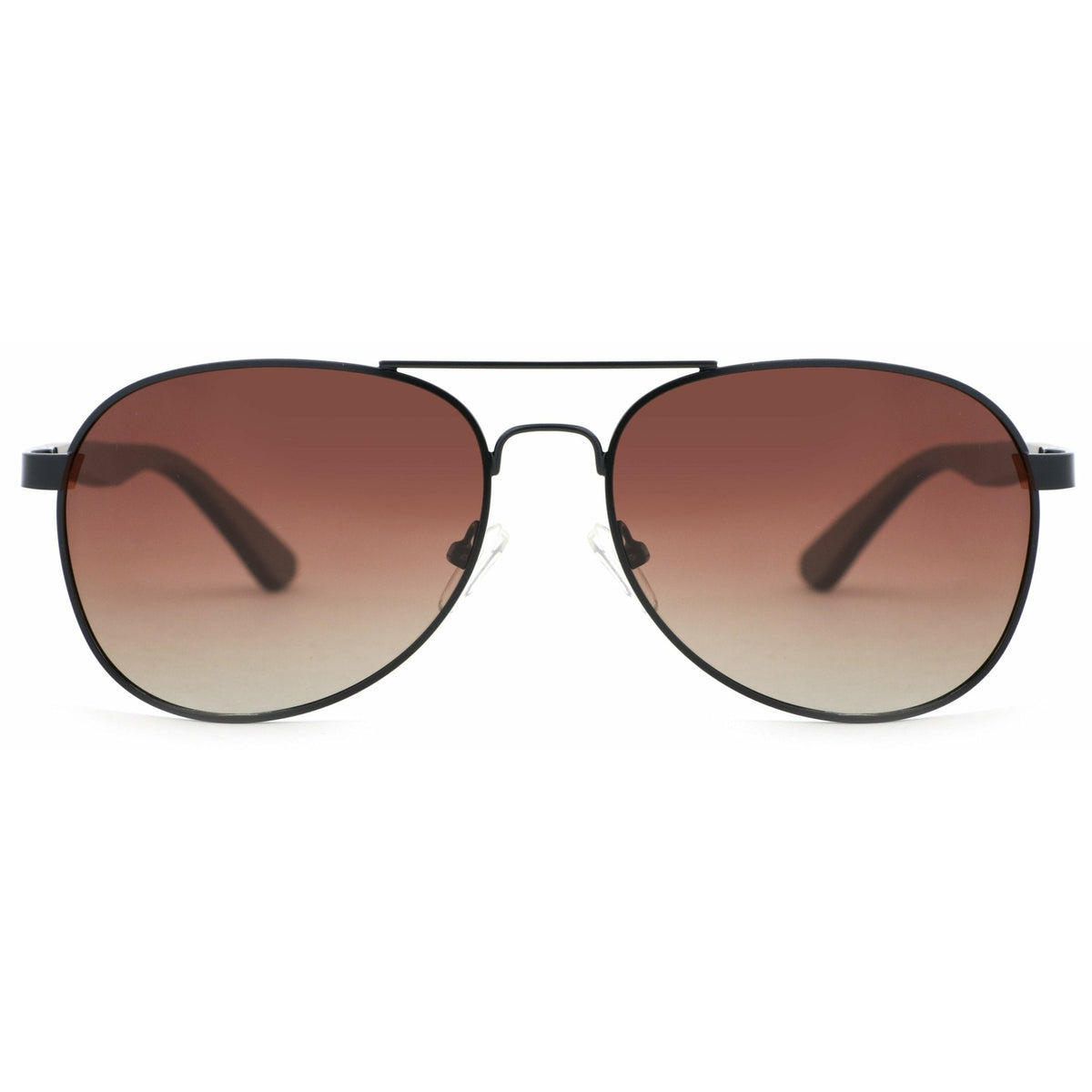Holz-Sonnenbrille Apollo Black mit Ebenholz-Bügeln, schwarzer Fassung und braunen Gläsern, Vorderansicht