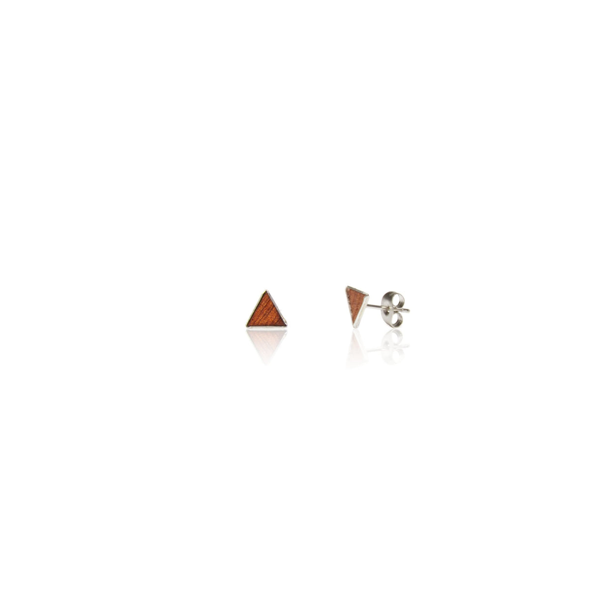 Holz Ohrstecker Triangular Mahagoni aus koloriertem Holz mit Edelstahlstecker und Verschluss