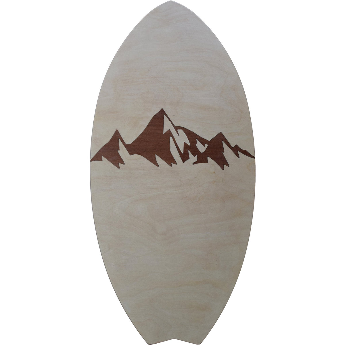 Balance Board Mountain aus Holz mit Bergmotiv als dunklem Inlay auf der Oberseite