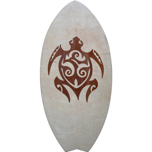 Balance Board Turtle aus Holz mit Schildkrötenmotiv als dunklem Inlay auf der Oberseite