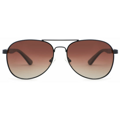 Holz-Sonnenbrille Apollo Black mit Ebenholz-Bügeln, schwarzer Fassung und braunen Gläsern, Vorderansicht