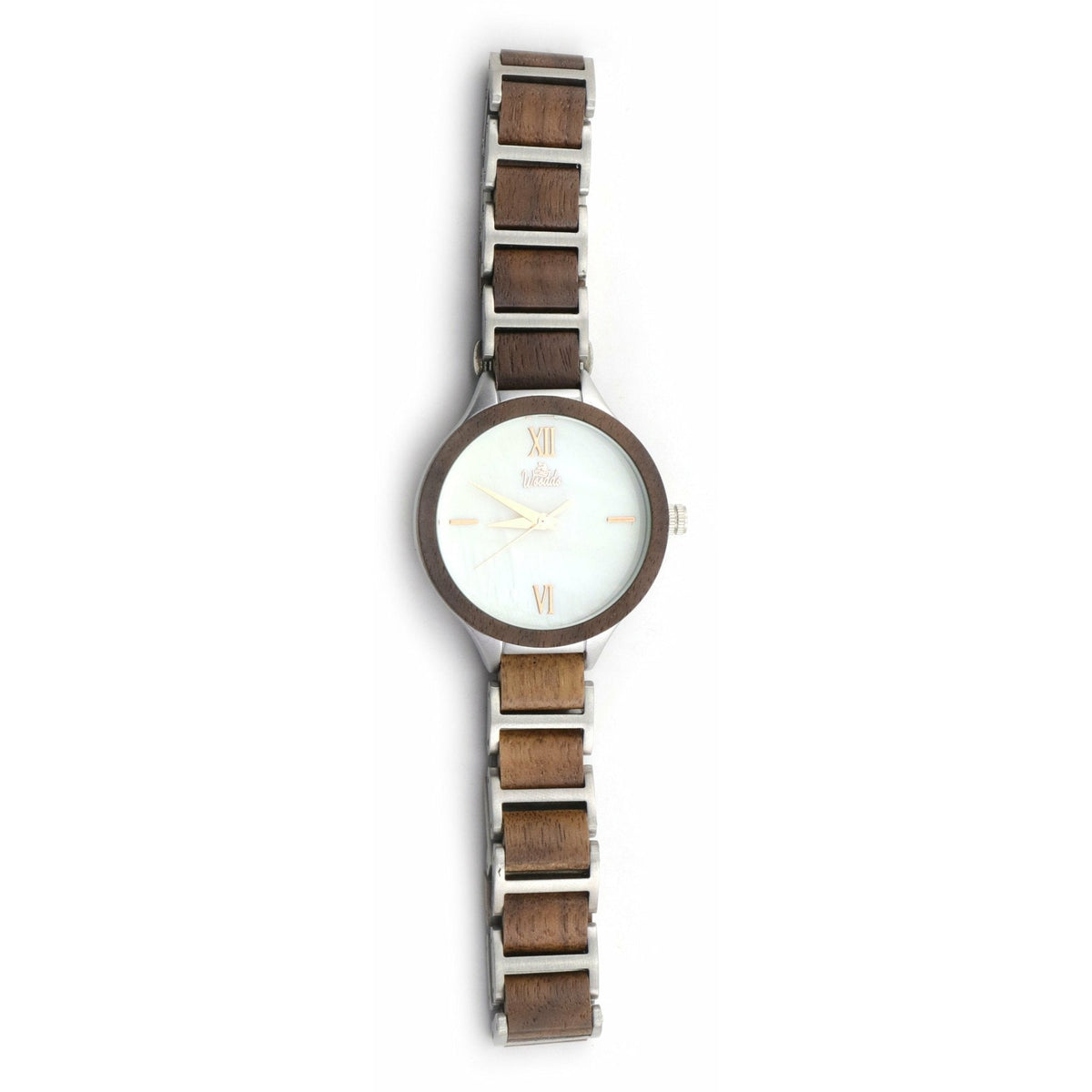 Holzuhr Fancy mit vollständig ausgelegtem Armband aus Walnussholz und Edelstahl