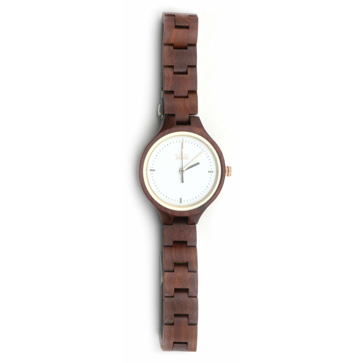 Holzuhr Redwonder mit vollständig ausgelegtem Armband aus rotem Sandelholz