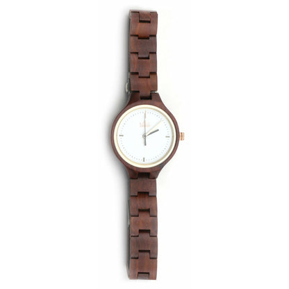Holzuhr Redwonder mit vollständig ausgelegtem Armband aus rotem Sandelholz