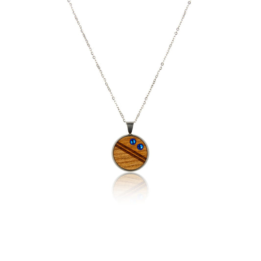 Holz Halskette Crystal Blue aus Kirschholz mit zwei blauen Kristallen