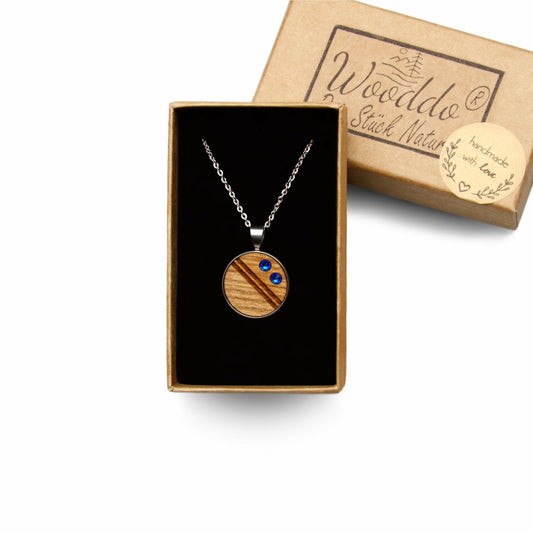 Holz Halskette Crystal Blue im Wooddo-Schmucketui
