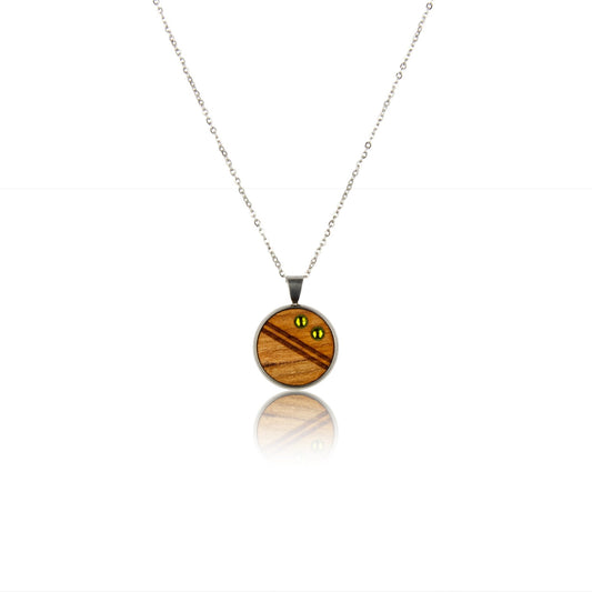 Holz Halskette Crystal Green aus Kirschholz mit zwei grünen Kristallen