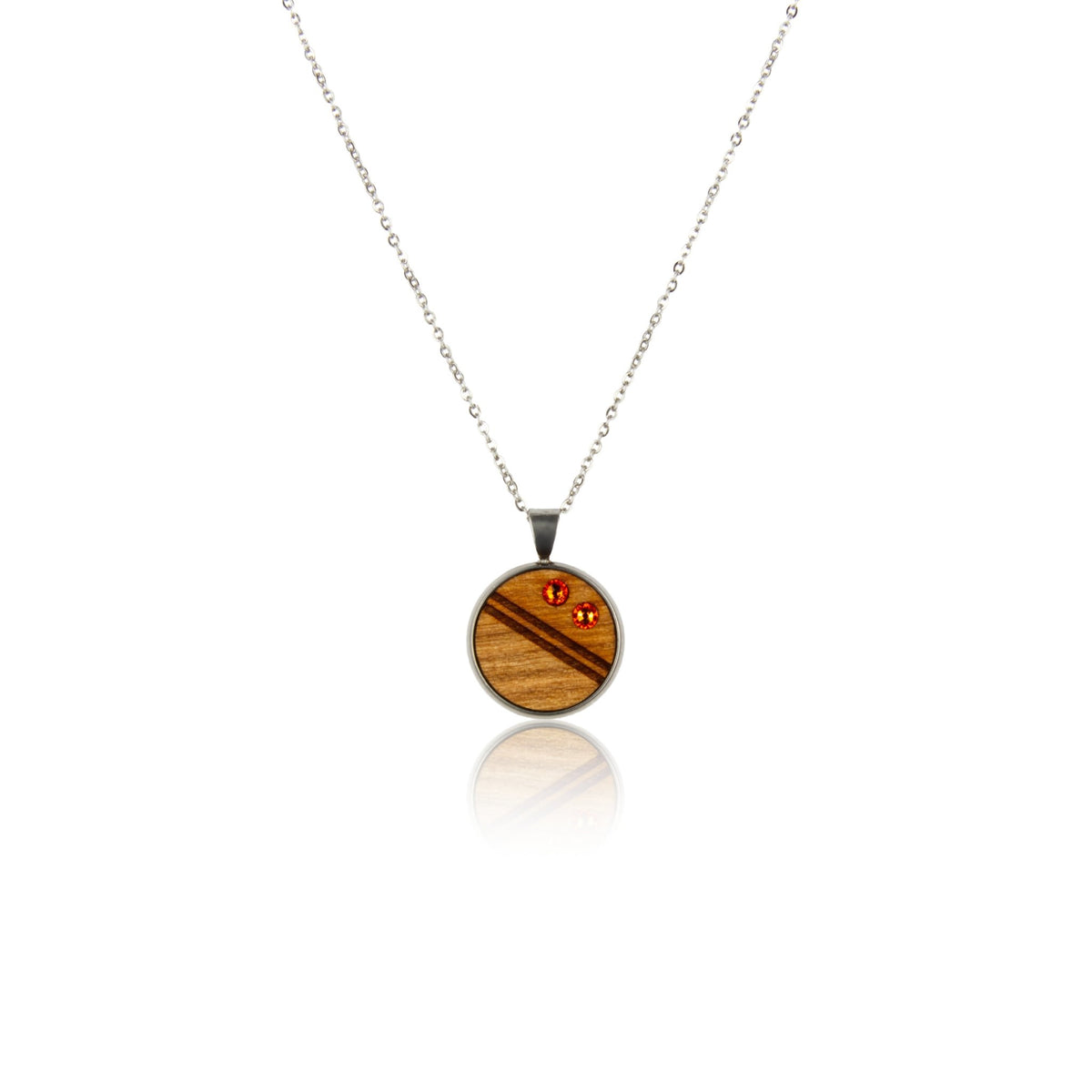 Holz Halskette Crystal Orange aus Kirschholz mit zwei orangefarbenen Kristallen