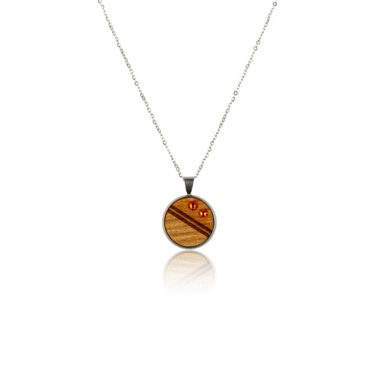 Holz Halskette Crystal Orange aus Kirschholz mit zwei orangefarbenen Kristallen