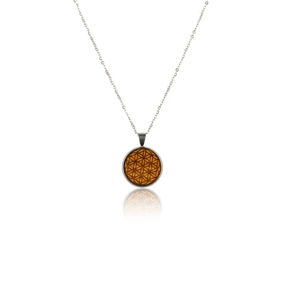 Holz Halskette Lebensblume aus Kirschholz mit Blume-des-Lebens-Gravur