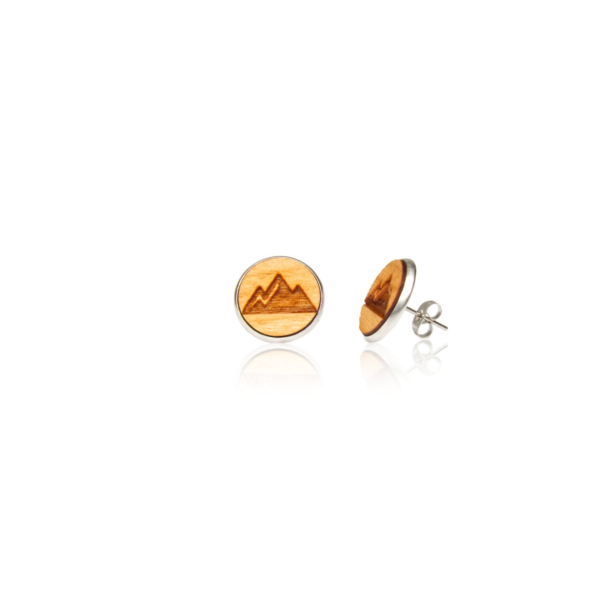 Holz Ohrstecker Gletschereis aus Kirschholz mit gravierten Berggipfeln