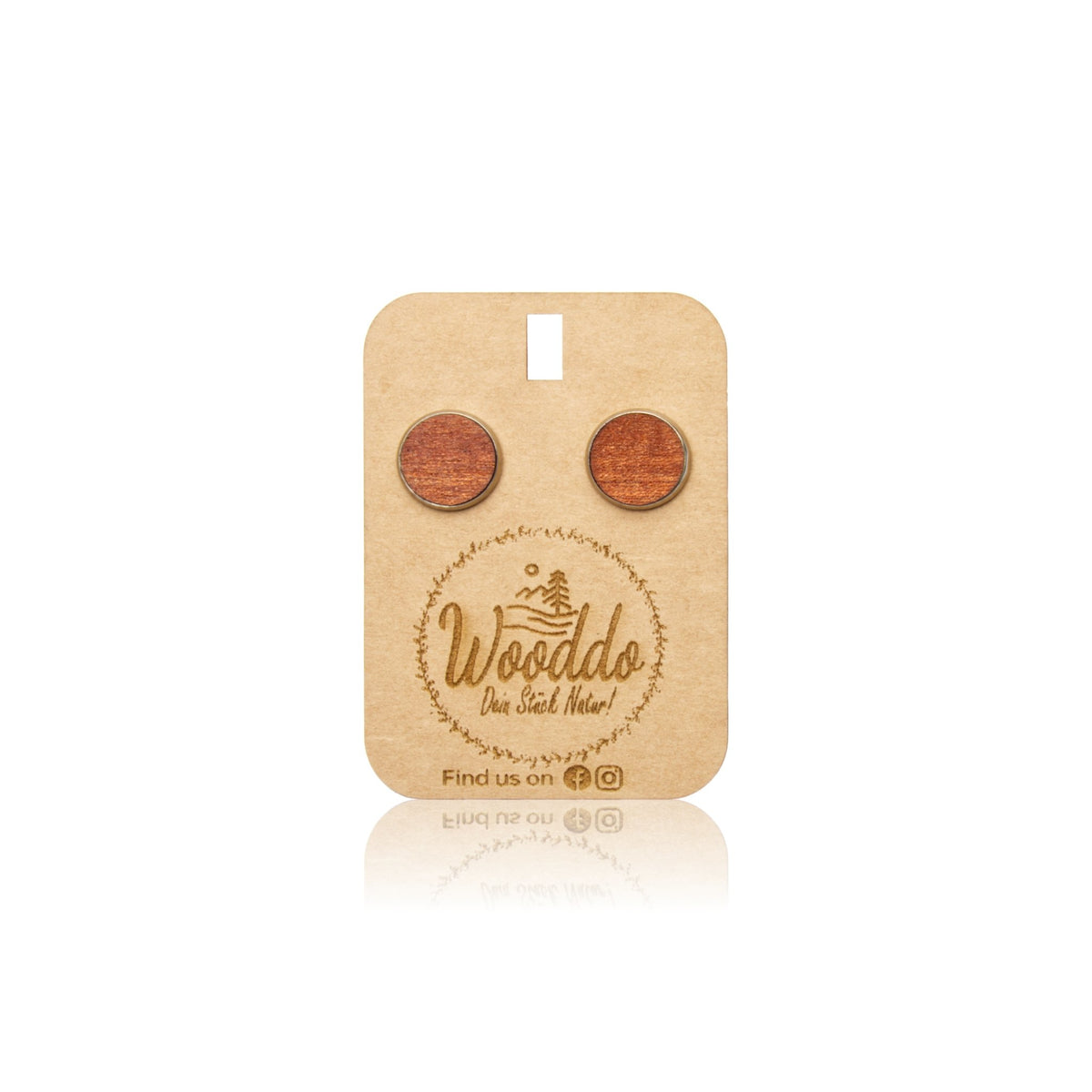 Holz Ohrstecker Nature Dot aus Mahagoniholz auf dem Wooddo-Halter
