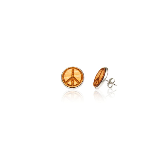 Holz Ohrstecker Peace aus Kirschholz mit Peace-Zeichen