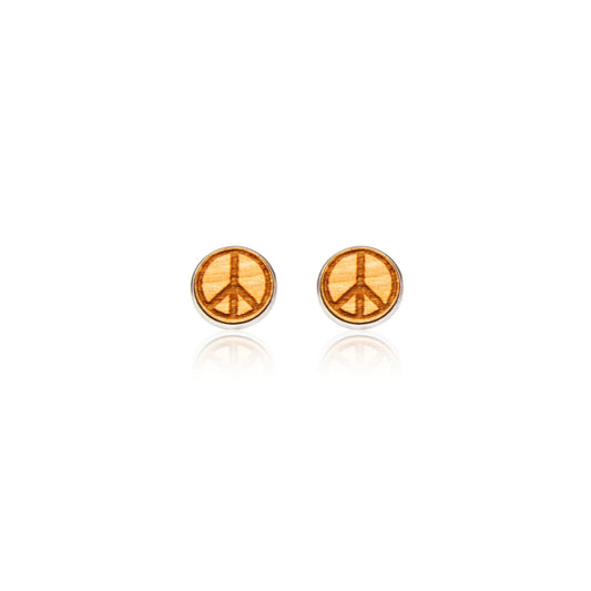 Holz Ohrstecker Peace aus Kirschholz, Paar in Vorderansicht