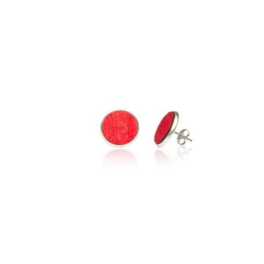 Holz Ohrstecker Red Dot aus koloriertem Holz in Rot mit Edelstahlstecker und Verschluss