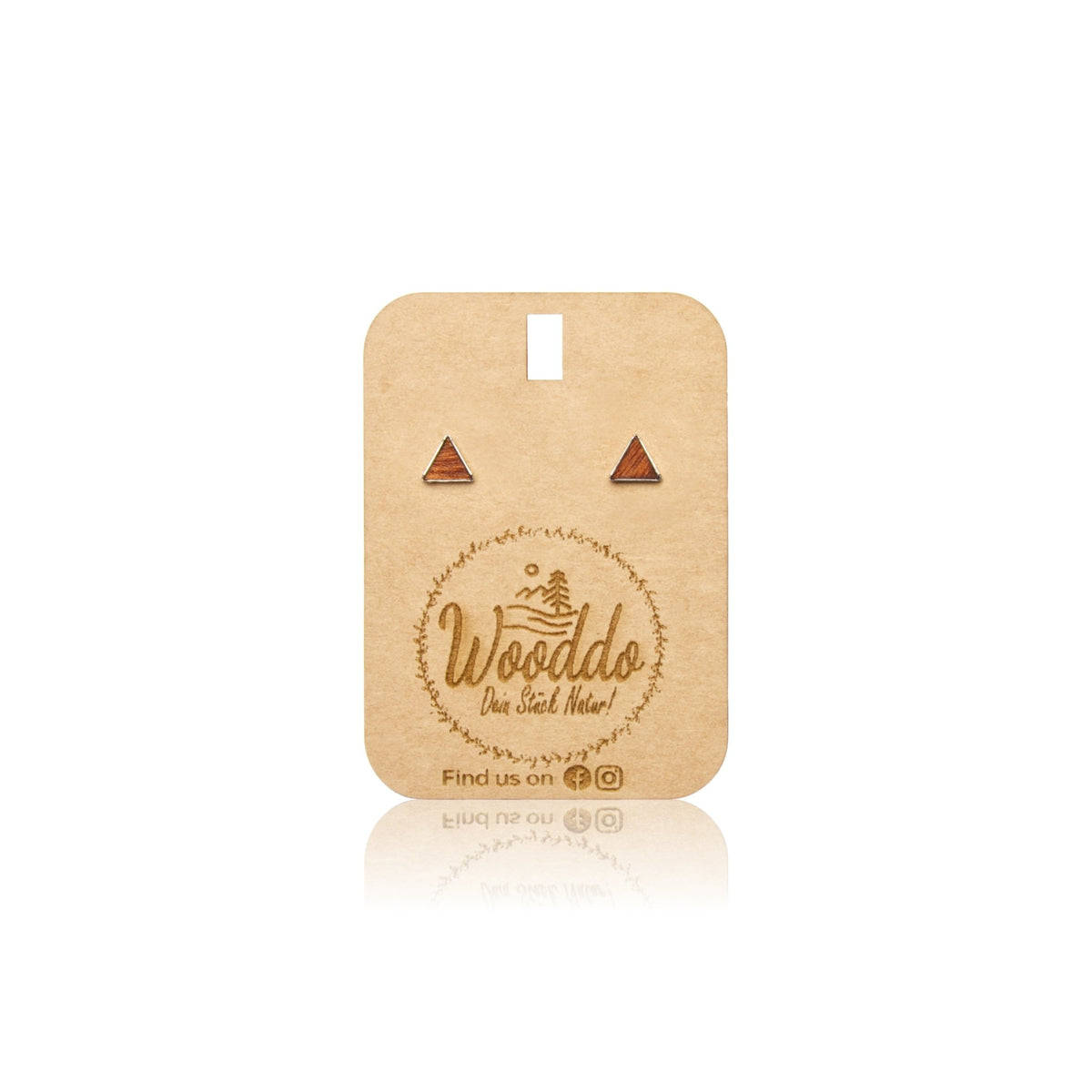Holz Ohrstecker Triangular Mahagoni aus koloriertem Holz auf dem Wooddo-Halter