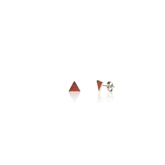 Holz Ohrstecker Triangular Zwetschge aus Zwetschgenholz mit Edelstahlstecker und Verschluss